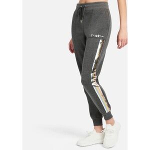 BEBE NWT Charcoal Rainbow Sequin Striped Joggers M